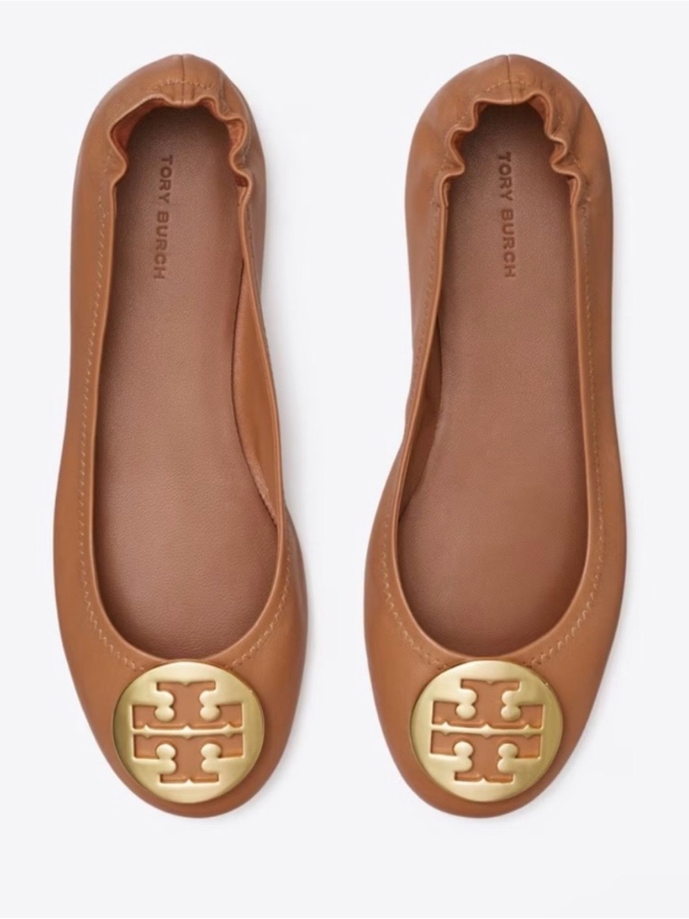 Tory Burch Tan Leather Minnie Travel Ballet Flats size 8.5